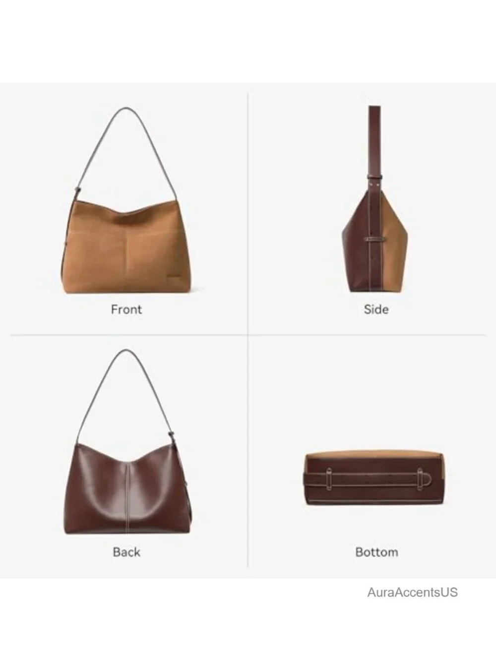 Women's Suede and Vegan Leather Hobo Shoulder Bag with Convertible Strap